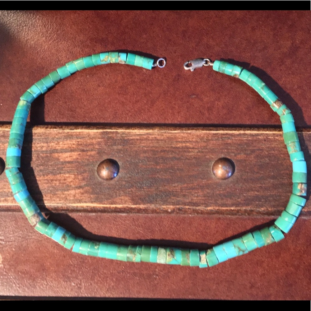 Vintage Turquoise Heishi Bead Choker Necklace 70’s 12.5 in Sz Small